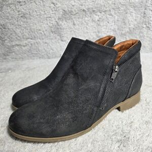 Cobb Hill Crosbie Black Suede Leather Embossed Ankle Boots Women‎ US 8.5 NEW